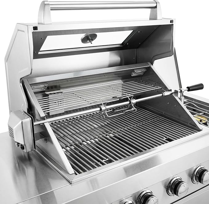 46" Stainless Steel Outdoor Kitchen BBQ Island Grill with LPG Silver | Stainless Steel Outdoor Kitchen Island, 6-Burner 75300 BTU Propane Gas BBQ Grill