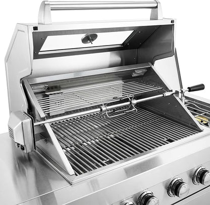 46" Stainless Steel Outdoor Kitchen BBQ Island Grill with LPG Silver | Stainless Steel Outdoor Kitchen Island, 6-Burner 75300 BTU Propane Gas BBQ Grill