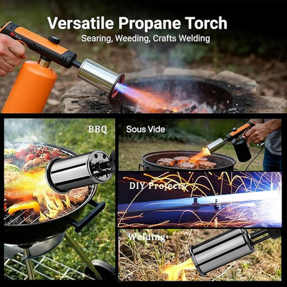 Propane Torch Gun With One-Touch Max Fire, Adjustable Kitchen Torch, Powerful Propane Torch With Many Safety Features(Tank Not Included)
