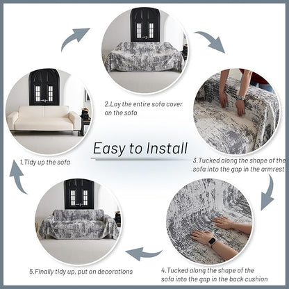 MYSKY HOME Couch Cover for Sectional Sofa Set Abstract Geometric Furniture Sofa Cover Washable for Dog Cat Pet Couch Cover 3 Seat Sofa Chenille Couch Protector Multi Use Couch Covers Blanket,91" X150"