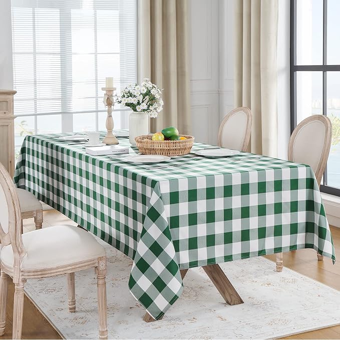 Softalker Spring Checkered Tablecloth Rectangle - Outdoor Waterproof Buffalo Plaid Table Cloth, Stain Resistant Gingham Table Cover for Picnic, Camping, Easter - Hunter Green and White, 60 x 84 Inch
