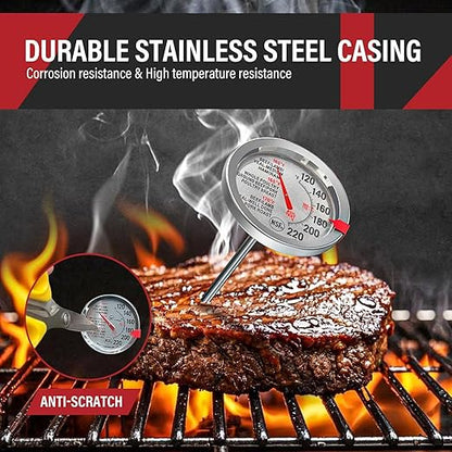 AWLKIM 2 Pack Analog Probe Meat Thermometer, NSF Certified, No Battery Needed, 2.5-in Extra-Large Dial, 120-220°F Read Range, Oven Safe up to 500°F, Bimetallic Stem for Cooking, Roasting, Turkey