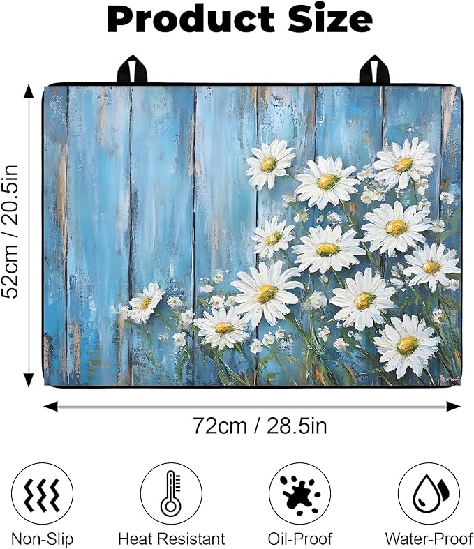 Heat-Resistant Glass Stove Top Cover with Anti-Slip Rubber Coating – Electric Stove Protector, Scratch-Resistant, Counter Space Decor Mat (Chrysanthemum, 28.5"L x 20.5"W)
