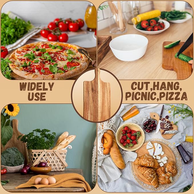 12 Pcs Acacia Wood Cutting Board Set with Handle, Bulk Chopping | Large Serving Boards for Charcuterie, Engraving Ready, 16x10 & 16x5 Inch, Wedding Housewarming Gifts, Natural Acacia Wood