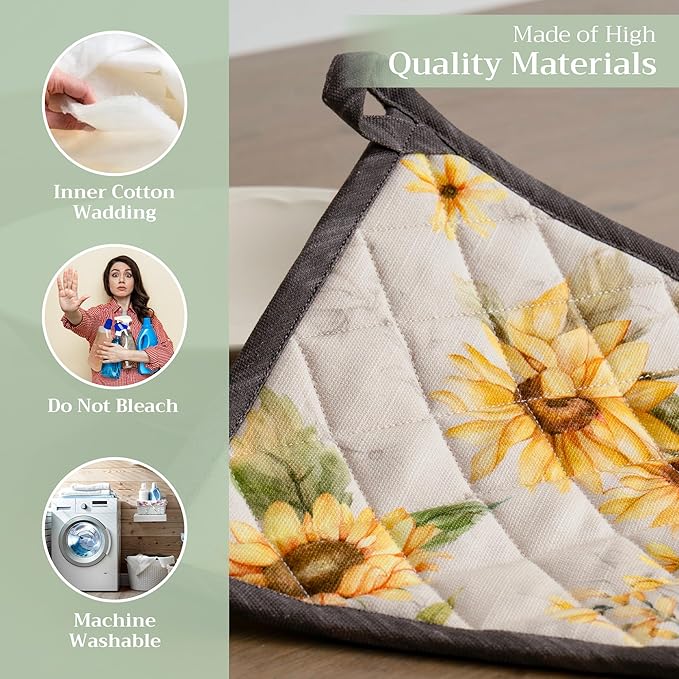 Maison d' Hermine Pot Holders 100% Cotton Heat Resistant Potholders 8" x 8" Hot Pads with Loop BBQ Cooking Baking Hotel Farmhouse Kitchen Handling Hot Pans Spring Summer (Pack of 2, Candice)