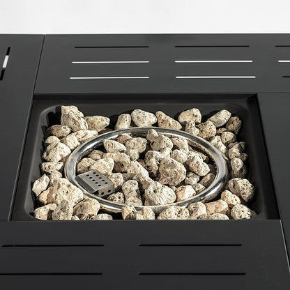 34'' Propane Fire Pit Table, 50,000 BTU Detachable Tabletop Fire Table with Steel Lid, Laval Rocks, Deck Safe Fire Pit, Gas Fire Pits for Outside Patio