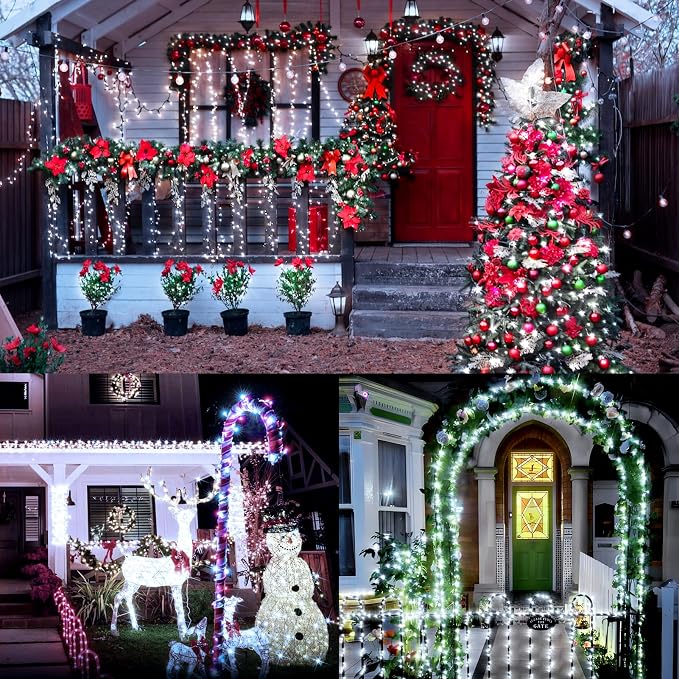 XURISEN 403FT 1000 LED Christmas Lights Outdoor Green Wire String Lights 8 Modes with Timer Memory Waterproof Fairy Lights Plug in for Xmas Tree Wedding Yard Party Holiday Decorations(Cool White)