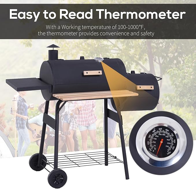 Barrel Style Charcoal Grills, 48" Large Steel BBQ Grill and Offset Smoker Combo with Wheels, Portable Backyard Barbecue for Garden Party, Camping and Tailgating, Premium Series (48.7")