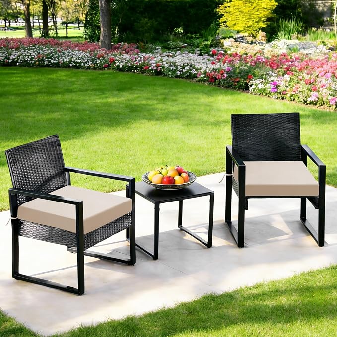 Outdoor Chair Cushions Set of 2, 19x19x3 Inch Waterproof & Fade Resistant Patio Furniture Seat Cushions with Ties, Square Outdoor Dining Chair Cushions for Lawn, Garden, Deck & Yard, Beige