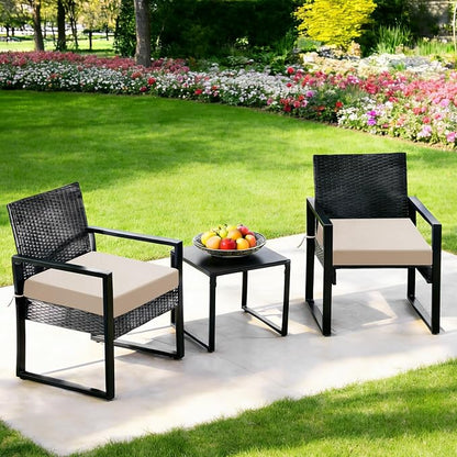 Outdoor Chair Cushions Set of 2, 19x19x3 Inch Waterproof & Fade Resistant Patio Furniture Seat Cushions with Ties, Square Outdoor Dining Chair Cushions for Lawn, Garden, Deck & Yard, Beige