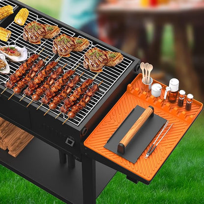 Griddle Accessories Silicone Spatula Mat with Drip Pad, Orange, 16x11.5" Rectangular Grill Mat