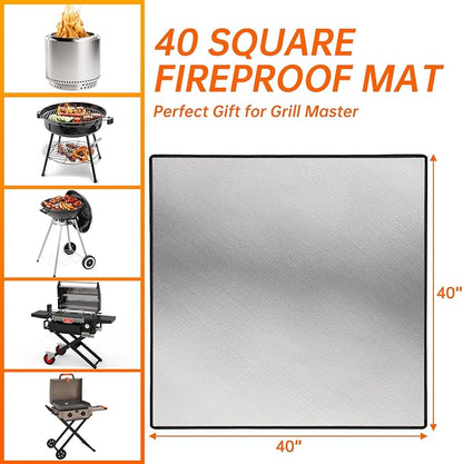 DocSafe 40 x 40 inches Square Fire Pit Mat,4-Layer Fireproof Under Grill Mat Heat Insulated Indoor Fireplace Pad Protector for Deck,Patios,Grass,BBQ Smoker, Portable Reusable Oil-Proof and Waterproof