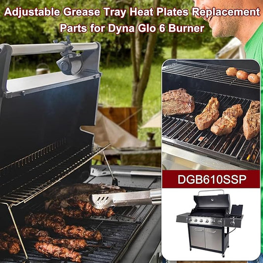 Hiorucet Grill Drip Pan Kits for Dyna Glo Grill Replacement Parts DGB610SSP, Adjustable 30''-36'' Grease Tray with Catch Pan, Heat Plate Tent Shields for Dynaglo Grill Replacement Parts 6 Burner.
