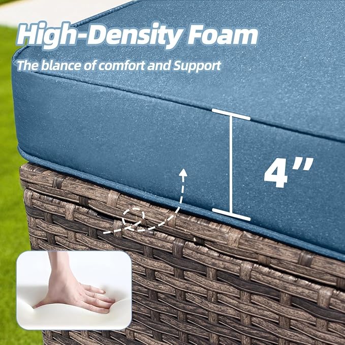 Outdoor Patio Sofa, Outdoor Wicker 3 Seater Sofa with High Back, Deep Seating, Wide Armrest, Thickened Cushions for Deck, Porch Use, Peacock Blue