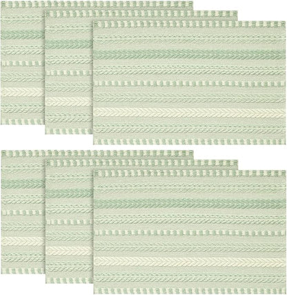 Artoid Mode Sage Green Farmhouse Woven Braided Stripe Placemats Set of 6,12x18 Inch Seasonal Holiday Table Mats Party Kitchen Dining Decoration