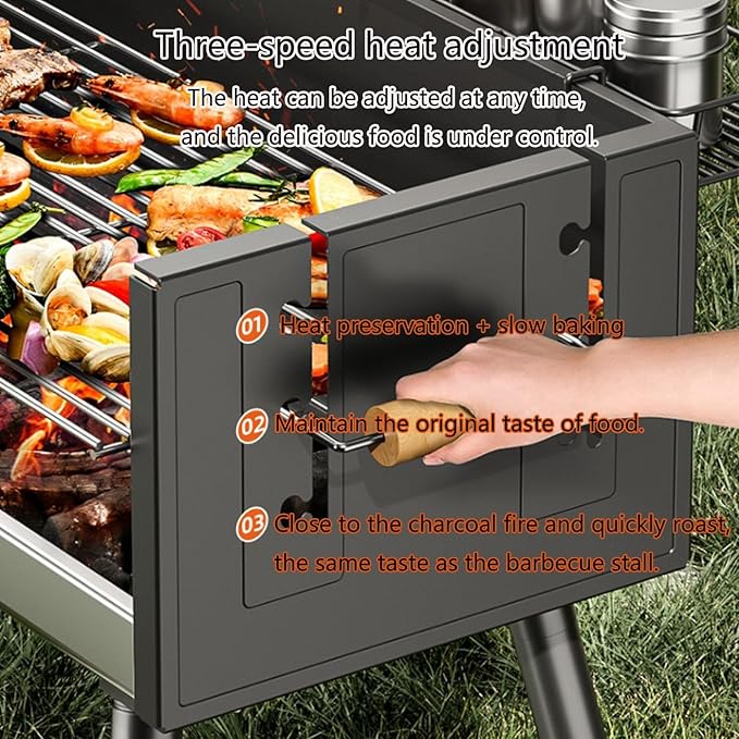 Large Outdoor Charcoal BBQ Grill Outdoor Cooking Barbecue Grill Extra Large Cooking Area with Height Adjustable Cooking Grate for Backyard Camping Picnics Beach