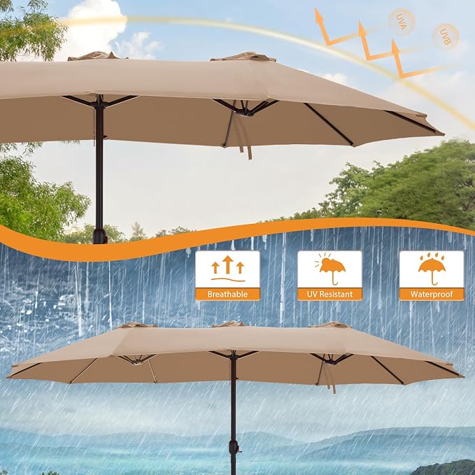 15ft Double Sided Patio Umbrella Replacement Canopy,12 Ribs Umbrella Replacement Top Cover,Frame NOT Included