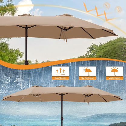 15ft Double Sided Patio Umbrella Replacement Canopy,12 Ribs Umbrella Replacement Top Cover,Frame NOT Included