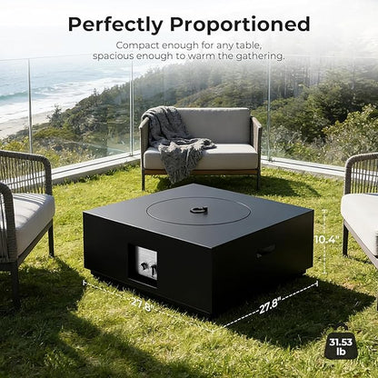 R.W.FLAME 28" Square 2-in-1 Propane Fire Pit Table - 40000 BTU CSA Certified with Electronic Ignition, Glass Stones & Weather Cover for Patio, Backyard, Deck Gatherings