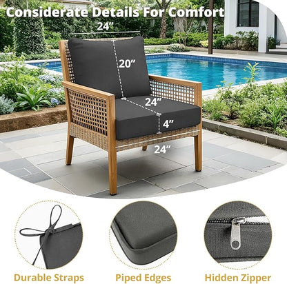 Outdoor Chair Cushion Patio Furniture Seat & Back Pillow 24 x 24 Inch Gray | Rain-Proof Cover Removable Replacement with Ties for Wicker Sofa Couch Sunbrella Outside