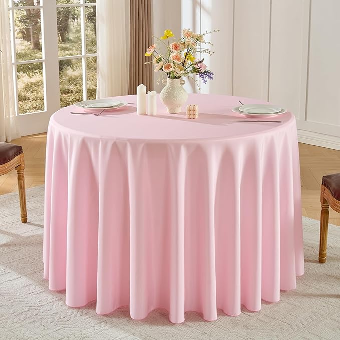 2 Pack Pink Round Tablecloths 120 Inch for Dining Tables | Washable Decorative Linen Polyester Table Cover for Banquets Buffets Parties and Weddings