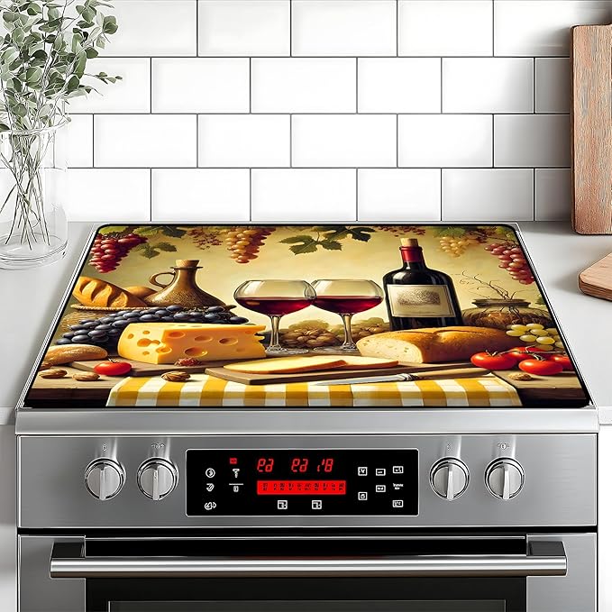 Wine and Food Stove Top Cover Retro Flower Gas Stove Top Cover for Home Decoration Kitchen Pad Non-Stick Washable Cooktop Covers Countertop Protector Keep Stove Clean 28"x20"