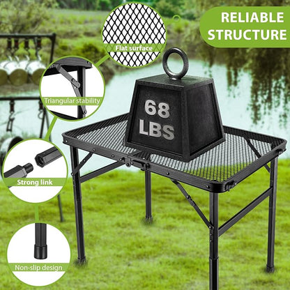 GDDGHS 2x1.3 FT Folding Camping Table Foldable Grill Table for Outdoor BBQ, Metal Portable Camping Grill Stand with Mesh Desktop, Adjustable Height Lightweight BBQ Tables Black