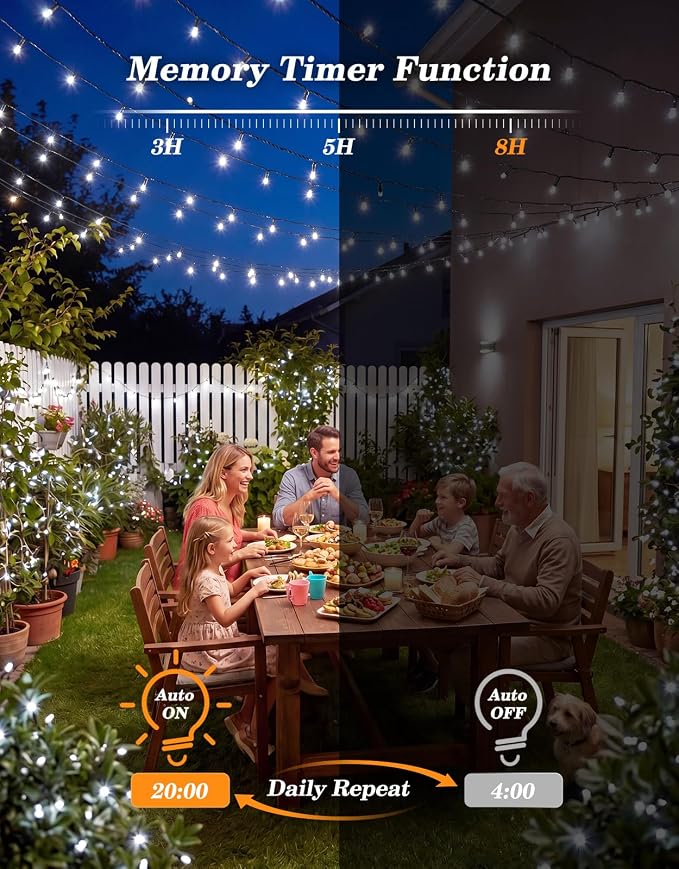 LitHome 2 Pack Solar String Lights Outdoor with Remote, Total 200LED 66FT | Solar Christmas Lights Outside Waterproof, 8 Modes String Light for Xmas Patio Garden Party Yard Tree Decor, Cool White