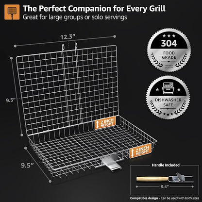 Sorbus Grill Basket - Stainless Steel Large Folding Barbecue Grilling Basket with Handle, Portable BBQ Accessories for Fish, Shrimp, Vegetables, Grilling Accessories, Gifts for Outdoor Cooking Camping (1 Pack)