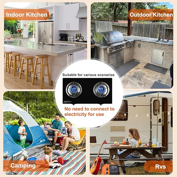 2 Burner Propane Gas Stove with Auto Ignition, 29000 BTU High-Efficiency Heavy-Duty Tempered Glass Cooktop, CSA Regulator & Hose Included, for Outdoor Camping Emergency