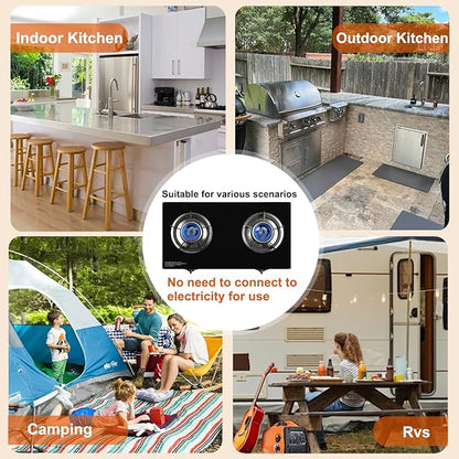 2 Burner Propane Gas Stove with Auto Ignition, 29000 BTU High-Efficiency Heavy-Duty Tempered Glass Cooktop, CSA Regulator & Hose Included, for Outdoor Camping Emergency