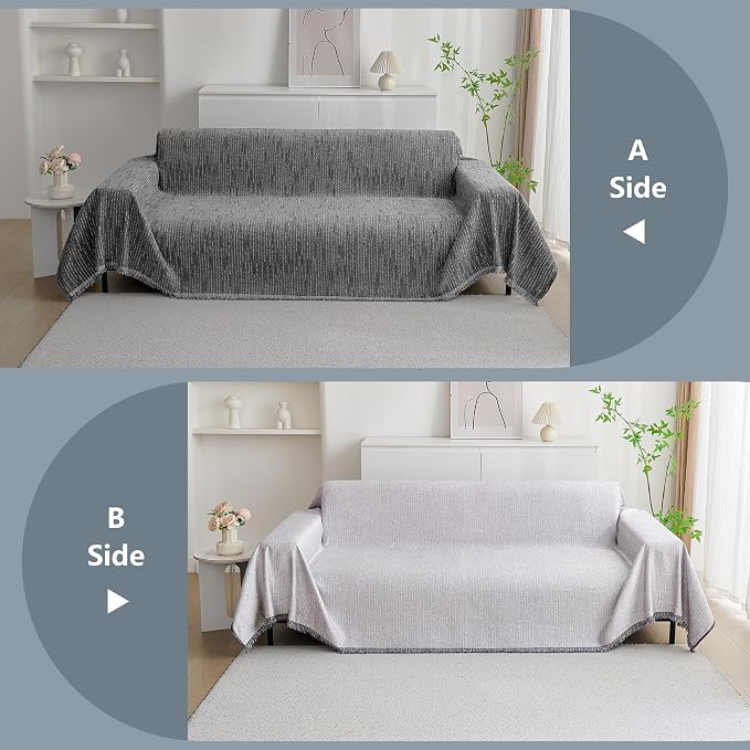 MYSKY HOME Couch Covers for Sofa, Dog Couch Cover Protector, Dark Grey Lines Sofa Covers for Sectional L Shape, Pets Couch Throw Cover Washable Durable Large Couch Cover for Dogs, Cats, 91"X134"