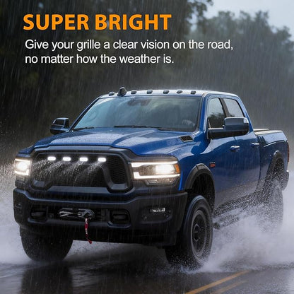 4PCS LED Grille Lights White，Universal Clip-On Car Front,IP66 Smoked Lens,Compatible with Jeep Wrangler,Ford F150,Dodge Ram 1500,Toyota Tacoma