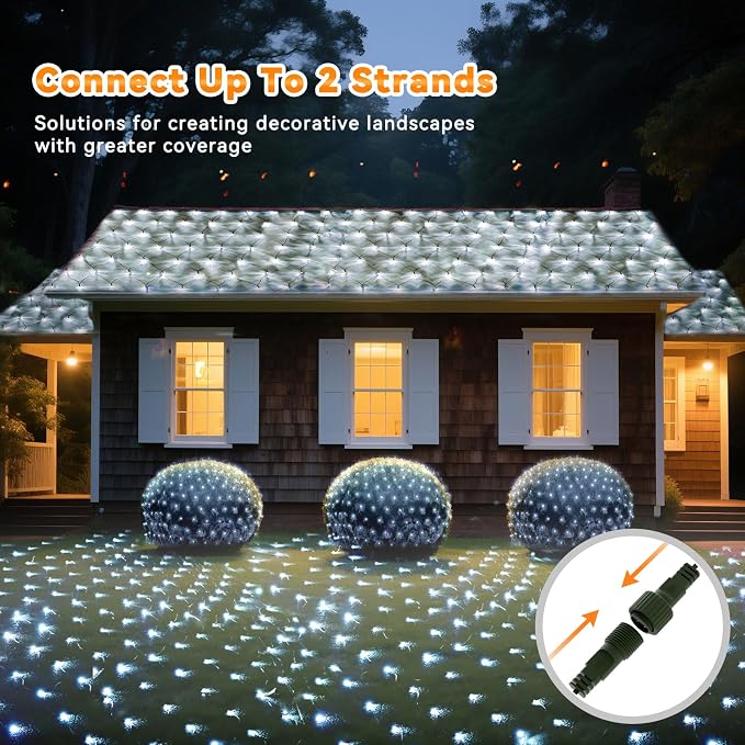 LitHome 21FT x 5FT Christmas Net Lights Outdoor Mesh Lights Connectable | 8 Modes 360 LED Cool White Net Light Green Wire, Waterproof Giant Christmas Mesh Light for Bushes Garden Yard Party Decor