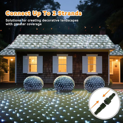 LitHome 21FT x 5FT Christmas Net Lights Outdoor Mesh Lights Connectable | 8 Modes 360 LED Cool White Net Light Green Wire, Waterproof Giant Christmas Mesh Light for Bushes Garden Yard Party Decor