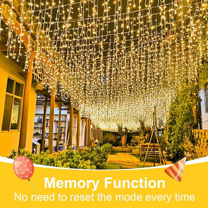 QITONG Warm White Icicle Lights for Outside, 33ft 400 LED String Lights Indoor with 8 Modes, Clear Wire Connectable Icicle Christmas Light Plug in