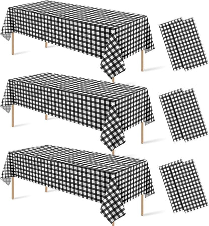 6Pcs Black and White Gingham Tablecloth Decorations, Disposable Plastic Black Checkered Tablecloth Buffalo Plaid Table Cover for Baby Shower Bridal Wedding Birthday Party Supplies,54 x 108 Inch