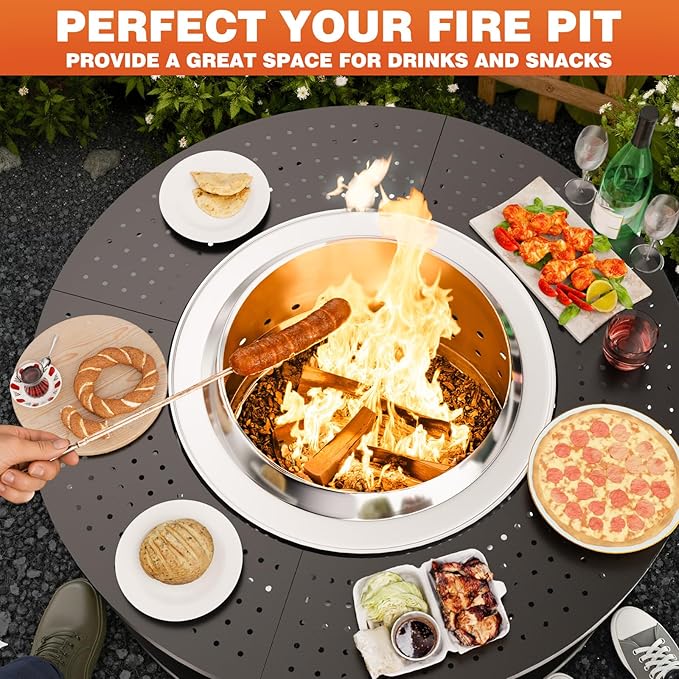 Fire Pit Surround Tabletop for Solo Stove Yukon 1.0 & 2.0, 48" Fire Pit Surround Tabletop with Wood Storage Shelf, Powder-Coated Steel Surround Tabletop with Extra Space with Raised Stand