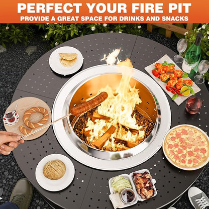 Fire Pit Surround Tabletop for Solo Stove Yukon 1.0 & 2.0, 48" Fire Pit Surround Tabletop with Wood Storage Shelf, Powder-Coated Steel Surround Tabletop with Extra Space with Raised Stand