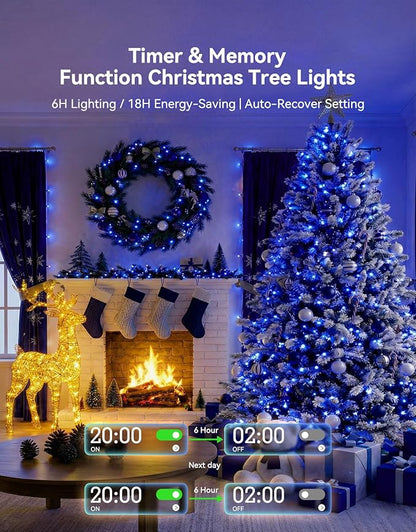 LitHome 99FT 300 LED String Lights Outdoor Indoor, 8 Modes Waterproof Christmas String Lights with Timer & Memory Function, Outdoor Christmas Lights Green Wire for Xmas Tree Party Garden, Blue