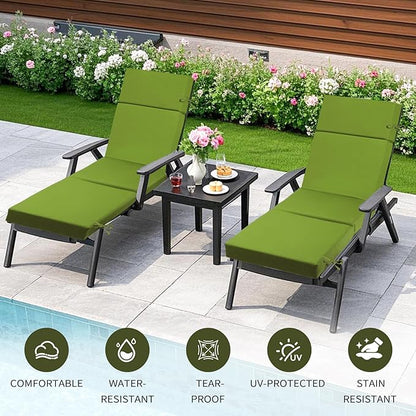 2 Pcs Outdoor Chaise Lounge Cushion 72" x 21" x 3", 4-Section Folding Patio Lounge Chair Cushion with Ties, Waterproof & Fade Resistant Replacement Cushion for Pool, Patio, Deck (Green, 2 Pcs)