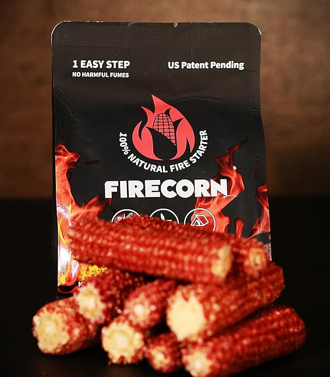 FIRECORN Fire Starter - All Natural Instant Firestarter for BBQ, Campfire, Pizza Oven, Firepit, Charcoal, Briquette - 1 Bag (200 Grams)