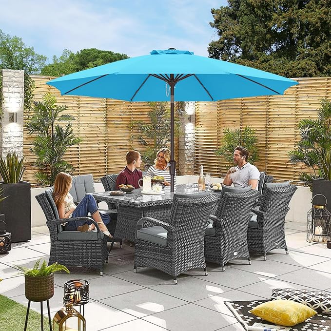 ABCCANOPY 10FT Patio Umbrella, Outdoor Windproof Table Umbrella with Push Button Tilt and Crank for Garden, Lawn, Deck & Backyard (Aquamarine)