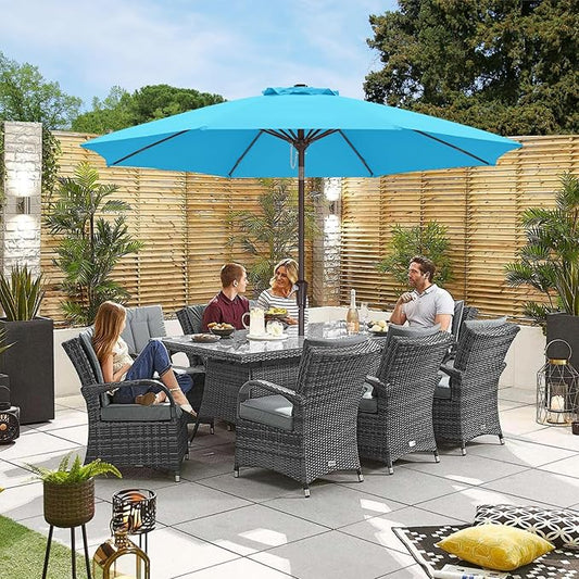 ABCCANOPY 10FT Patio Umbrella, Outdoor Windproof Table Umbrella with Push Button Tilt and Crank for Garden, Lawn, Deck & Backyard (Aquamarine)