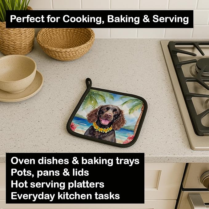 Caroline's Treasures American Water Spaniel Luau Pair of Pot Holders Kitchen Heat Resistant Pot Holders Sets Oven Hot Pads for Cooking Baking BBQ, 7 1/2 x 7 1/2
