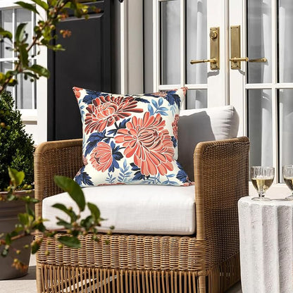 LVTXIII 2 Pack Outdoor Pillow Covers ONLY 18x18 Inch, Water-Repellent Square Decorative Cushion Covers for Patio Furniture, Garden, Sofa, Vibrant Blossom