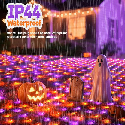 LitHome 21FT x 5FT Halloween Net Lights Outdoor Connectable, 360 LED | Purple Orange Bush Lights with 8 Modes, Waterproof Net Mesh Light Dark Green Wire for Bushes Shrubs Trees Holiday Decor