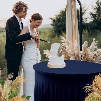 Fitted Navy Spandex Table Skirts for Wedding Party,60 Inch Round,6 Pack | Spandex Table Covers, For 5 Ft Wedding Cake Tables, Wrinkle Resistant, Ruffle Design Banquets, Baby Showers, Parties