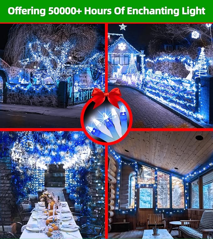 QUHUATU LED String Lights Christmas Decorations,8 Lightsing Modes Christmas Lights with Timer Functions for Tree Indoor Outdoor Decorr 1500 LED 492FT Blue & White