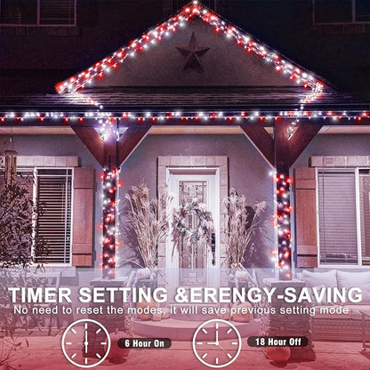 131FT 400 LED Outdoor String Lights, Red and White Christmas Lights Indoor | Plug in Waterproof 8 Modes Clear Wire String Twinkle Lights for Bedroom Outside Patio Yard Xmas Party Holiday Decorations